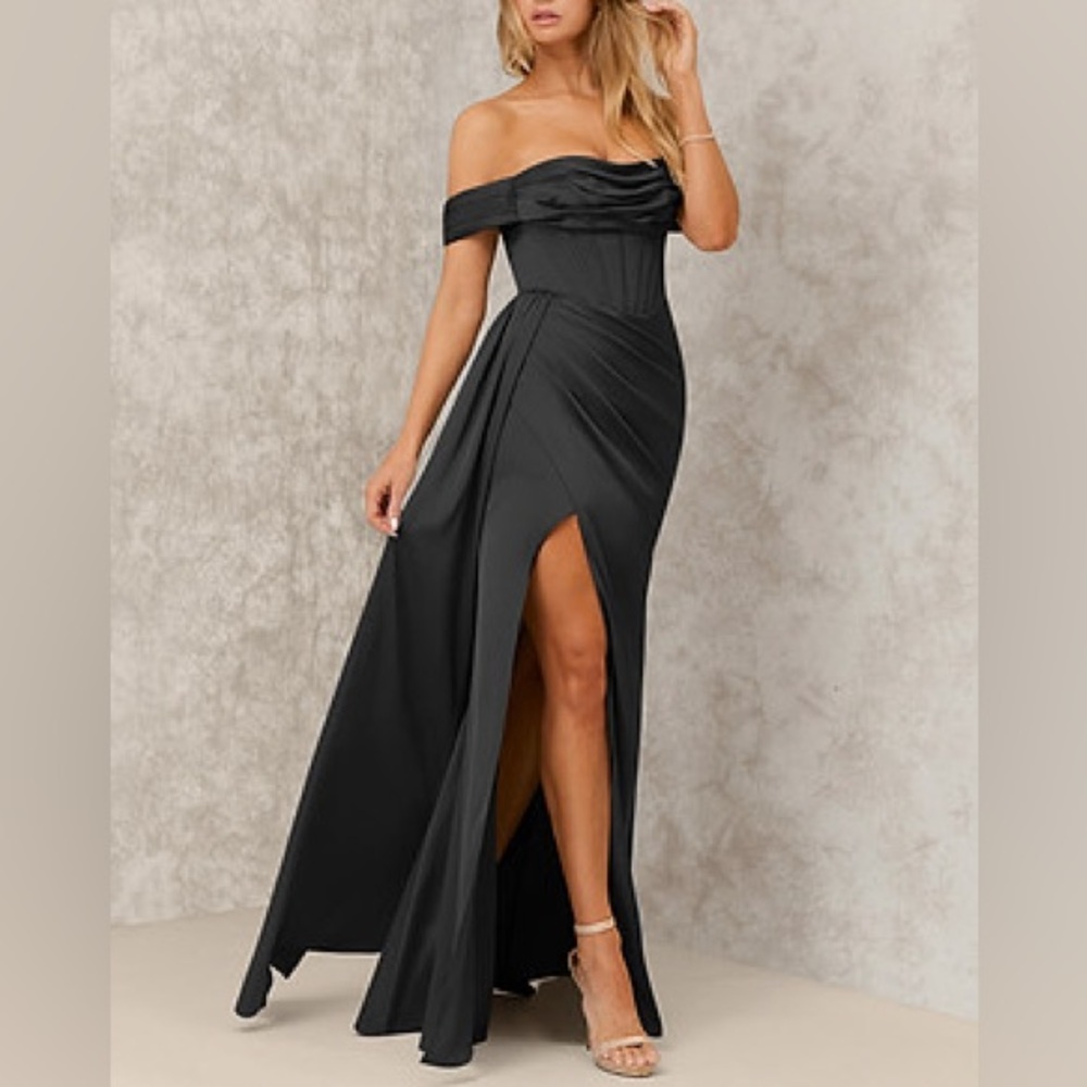 Black Bridesmaid Dress - off the shoulder with slit (AZAZIE)